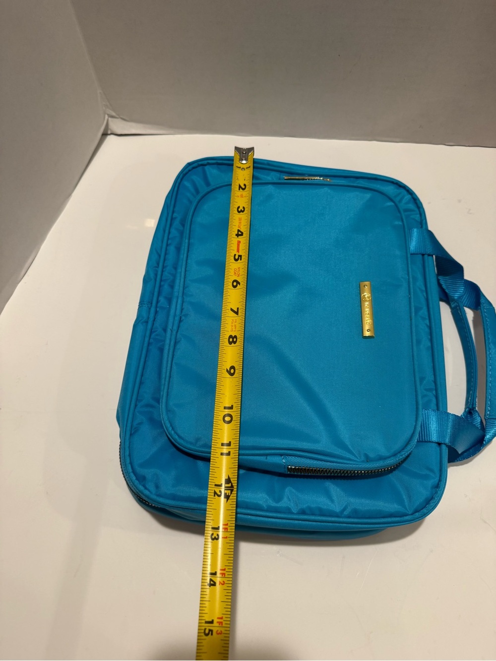 New!! Joy Mangano Turquoise Nylon Cosmetic Case with Gold Hardware - Picture 12 of 16